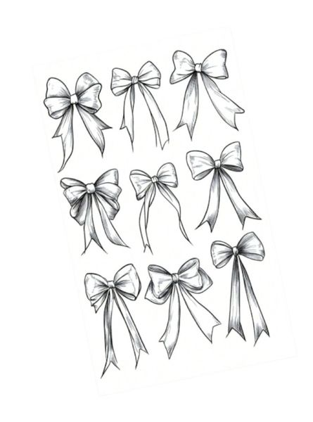 1 Piece - Elegant Hand-Drawn Bow Design Temporary Tattoo - Black
