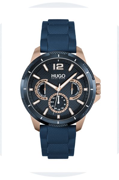 Hugo Watch - 46mm Beige Ip Case, Blue Dial, Blue Silicone Strap