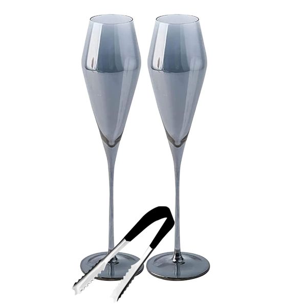 Set of 3 - Hand Blown Wedding Champagne Flutes Glass Set - 230ml