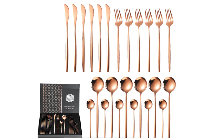 2 x 24 Piece Stainless Steel Cutlery Flatware Sets - Rose Gold