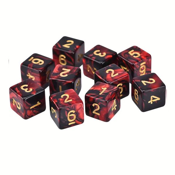 Vibrant Dual-Tone Scarlet and Black 16mm Square Dice Set