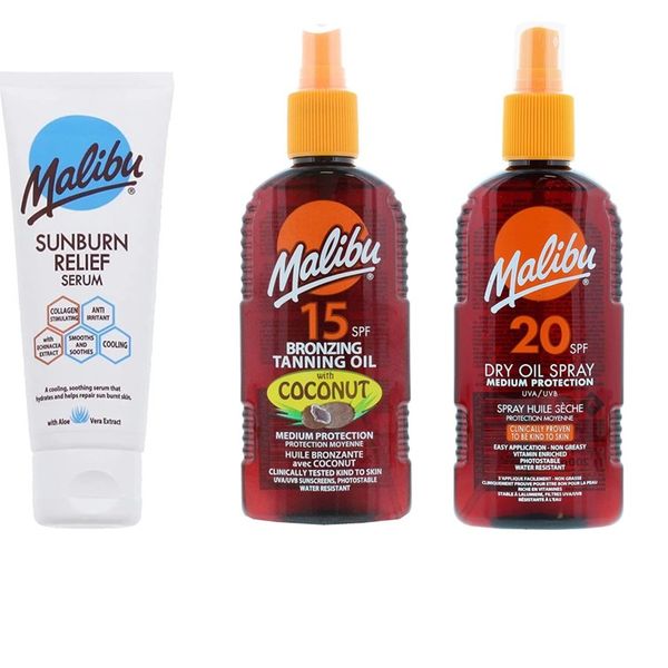 Malibu Spf 20 Tanning Oil, Spf 15 Bronze Tanning, Sun Relief Serum Bundle