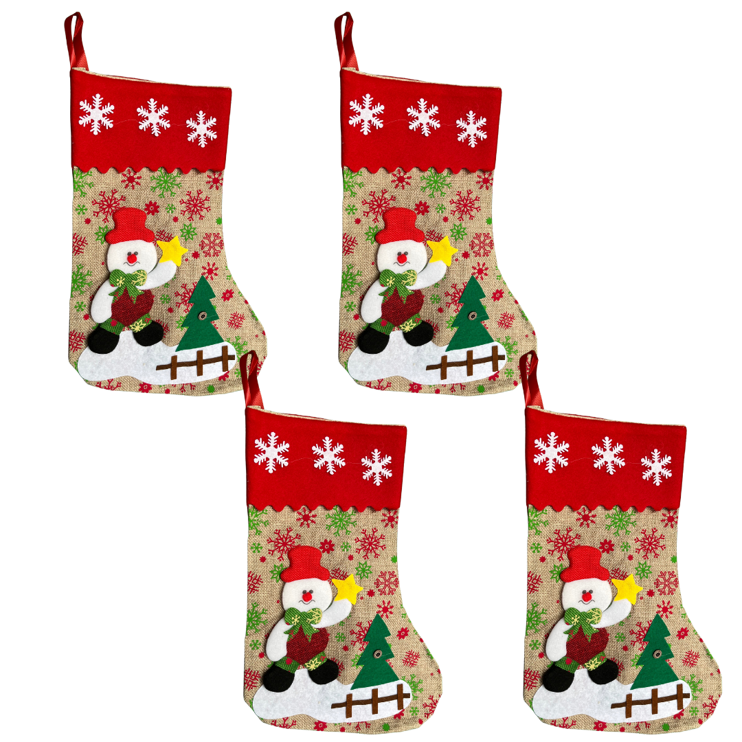 Large 3D Christmas Stockings for Kids, Family, Tree Decorations 4 Pack