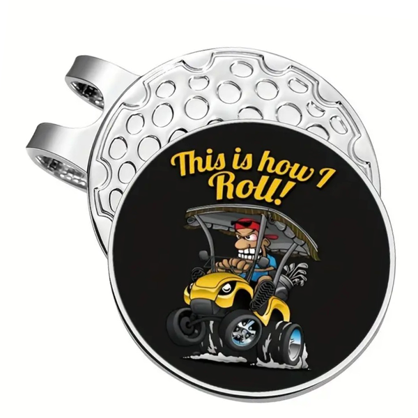 Magnetic Golf Hat Clip with Removable Ball Marker- Swinging Lady on Black