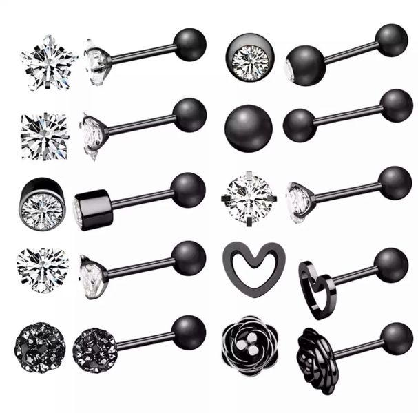 S &amp; C Screw On Back Stainless Pack Of 10 Stud Earrings