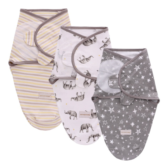 Newborn and Infant Cotton Adjustable Swaddle Wrap Set of Three