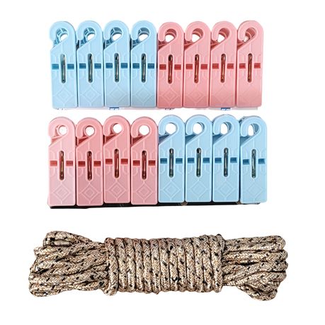 Clothes Pins 12Pack ClothesPins with Plastic Rope for Clothesline