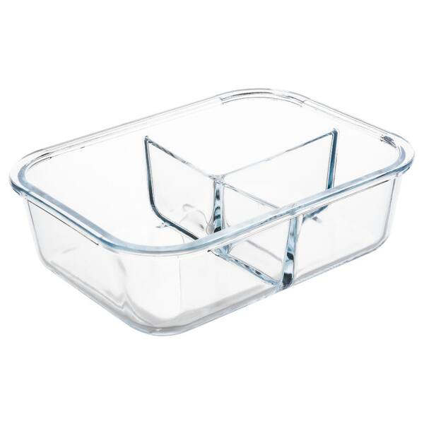 Rectangular Glass Food Storage Container - 3 Compartment Meal Prep 1.04L
