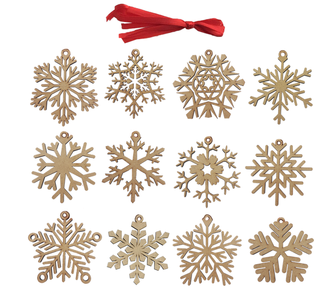 Christmas MDF Wood Tree Ornaments - Pack of 12 - Snowflakes