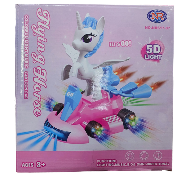 Flying Unicorn on Cartoon Car with Music and Lights