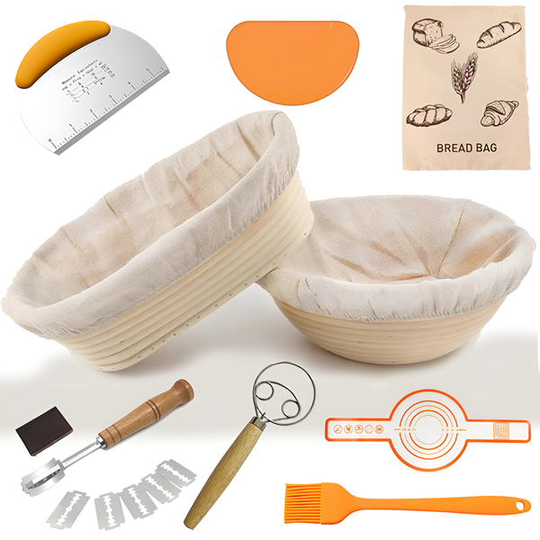 Pruchef - Bread Making Tool Kit with Linen Liner &amp; Accessories - White