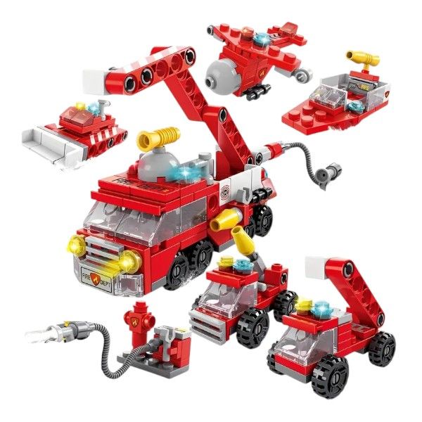 142-Pieces 6-in-1 Fire Rescue Vehicle Building Block Set - Red
