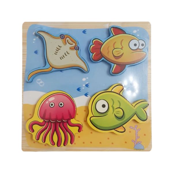 4-in-1 Wooden Pegged Fish Puzzle