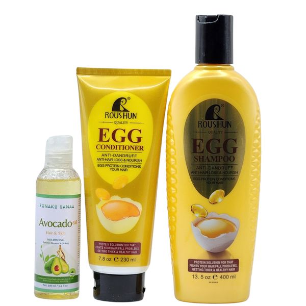 Roushun Egg Shampoo, Conditioner and Runako Sanaa Avocado Oil