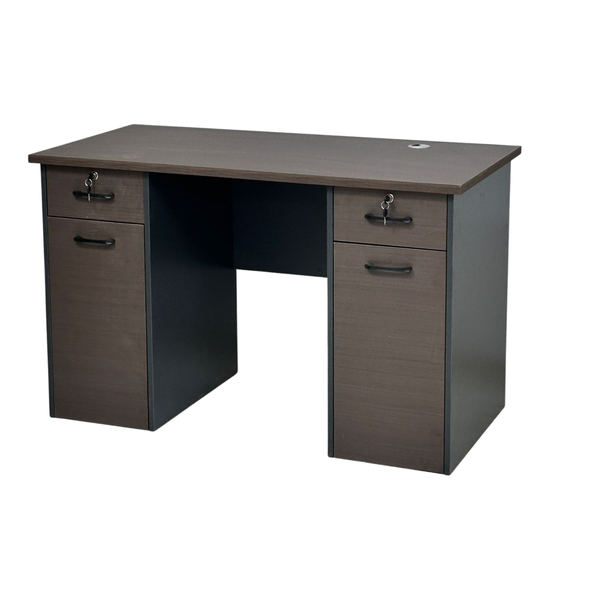 Executive Double Pedestal Office Desk with Locking Drawers - Dark Walnut