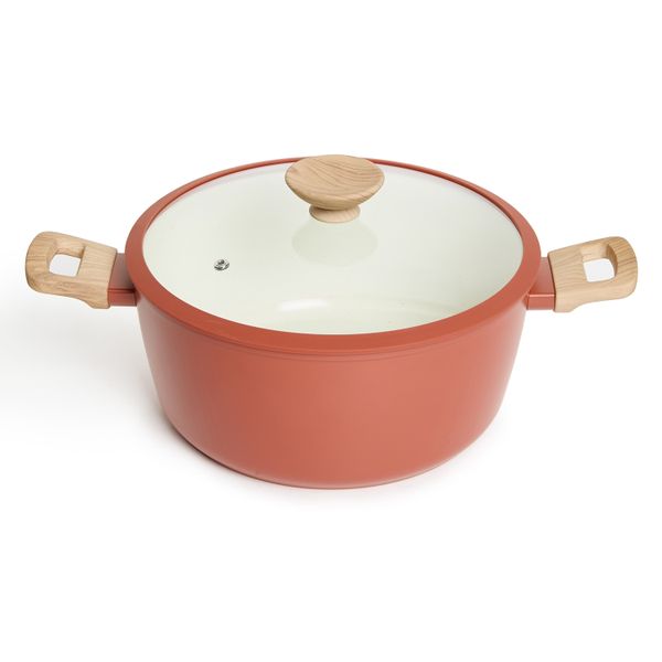 George &amp; Mason - Terracotta Non-Stick Granite Pot with Glass Lid - 28cm