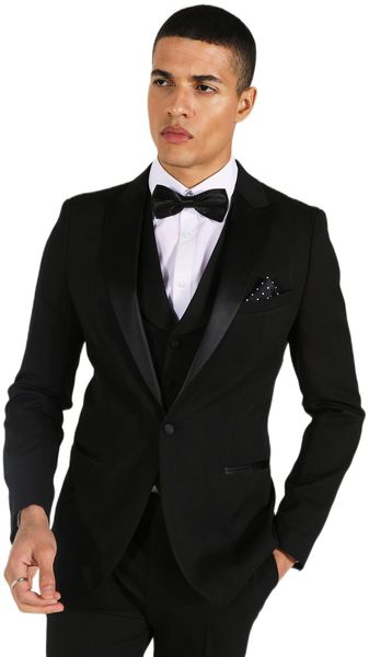 boohooMAN - Men's Skinny Tuxedo Single Breasted Suit Jacket - Black