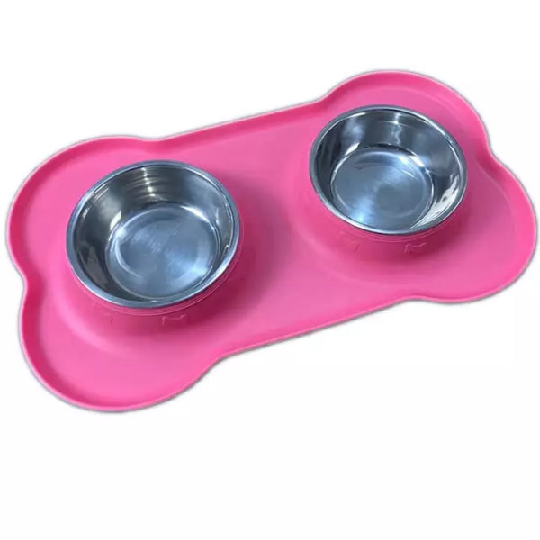 Cool Pets Pink 3 Piece Feeder Set With Silicone Mat