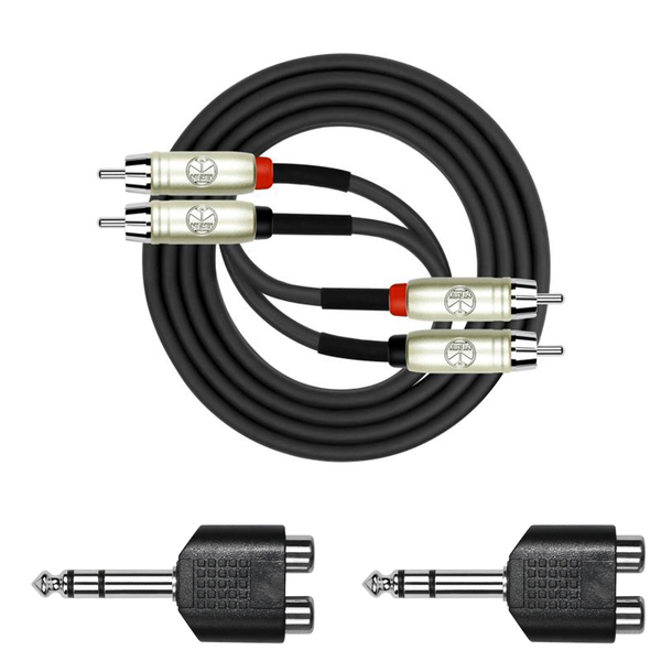 2x RCA to 2x RCA Audio Cable with Dual 6.3mm Stereo Jack Adapters - 1m