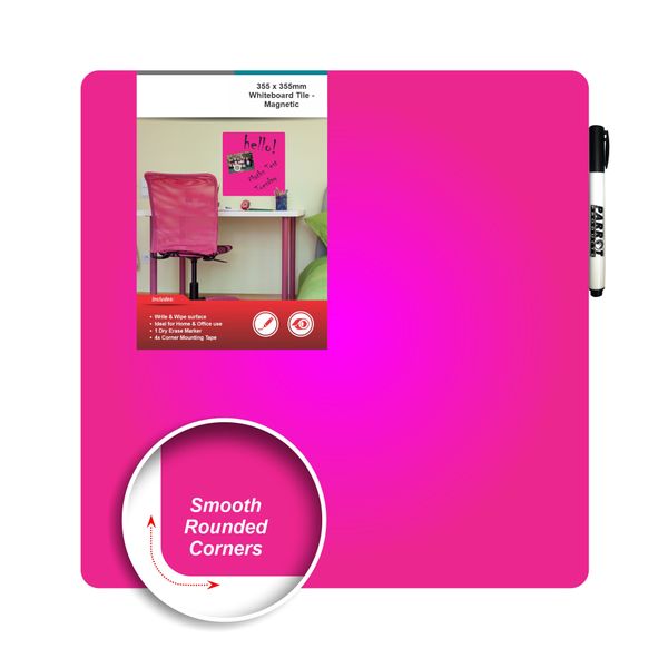 Magnetic Whiteboard Tile (355x355mm - Pink) Pack of 2
