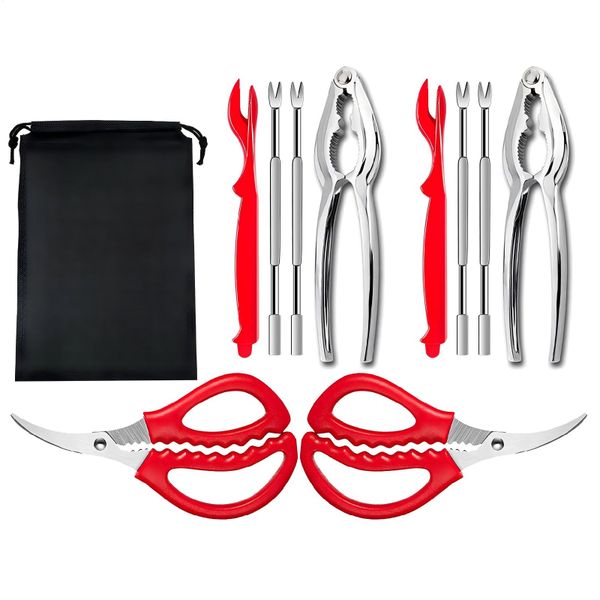 Seafood Tools Set 10 Piece, Crab Lobster Crackers with Forks and Scissors