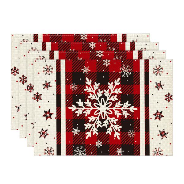 Buffalo Plaid Snowflakes Winter Placemats Set of 4 31 x 46cm