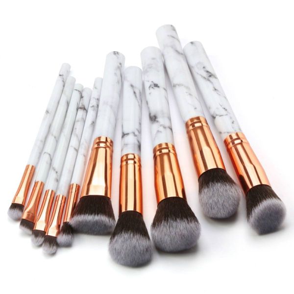 8 Piece - Makeup Brush Set - Marble Painted Handles