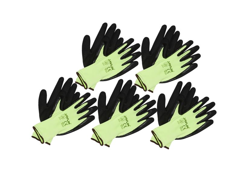 Javlin - 5 Pack Double Coated Nitrile Glove With Hi-Vis Liner (Size 8)