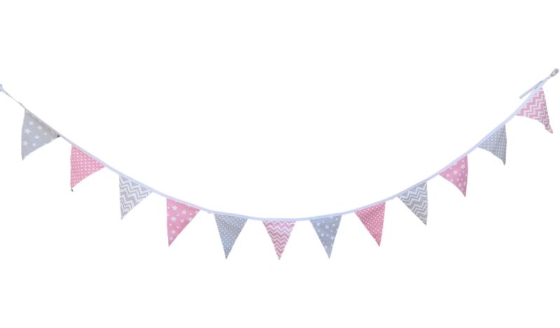 Bunting Pink Grey Stars Dots Zig Zag