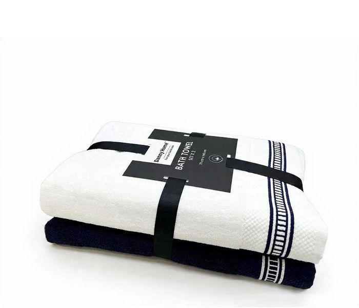 2-Piece Luxury Bath Towel Set - White &amp; Navy 70x140cm
