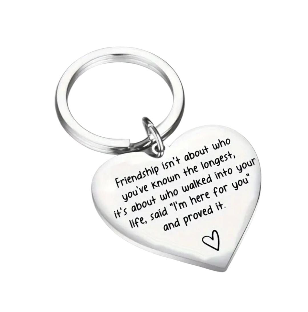 Elegant Heart-Shaped Stainless Steel Keychain - Engraved Friendship Quote