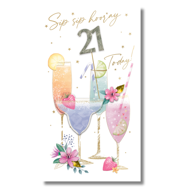 21st Birthday card - Cocktail Glasses