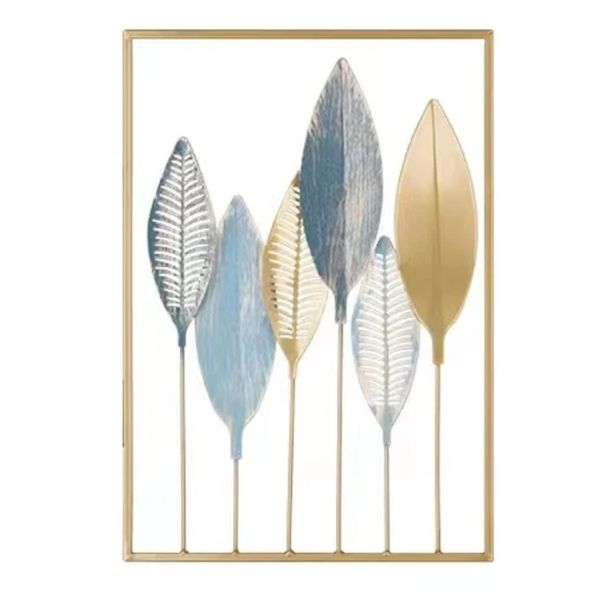 Home Decor Nordic Gold Blue Leaf Wall Hanging (43cm) - Monstera