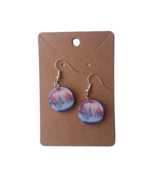 Christmas Pink Sky Snow Globe Earrings Gift
