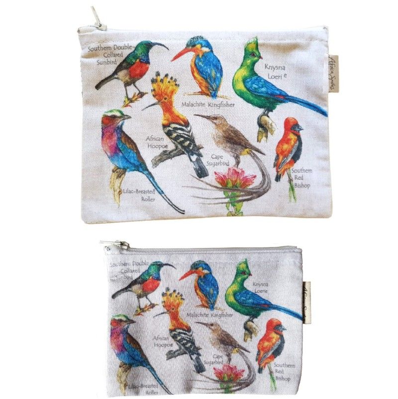 2 Piece Birds of South Africa Handbag Organiser Fabric Money Pouch