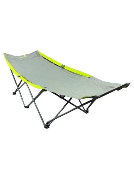 Wanabee Grey Camping Stretcher with Neon Green Straps