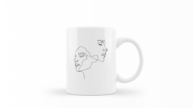 Designer Line Art Coffee Mug - Abstract Two Face