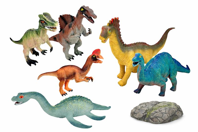 6-Pack "Large" Realistic Dinosaur Figures - Soft Rubber Plastic &amp; Squeaky