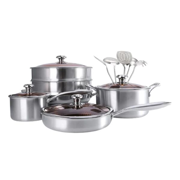 Stainless Steel Non Stick Pan - Frying Pan - Soup Pan Set - 15 Piece
