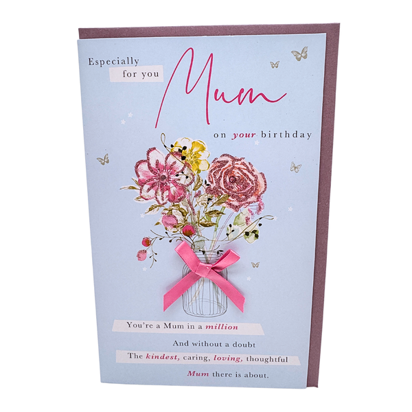 Birthday card - Mum in a million - Roses in vase