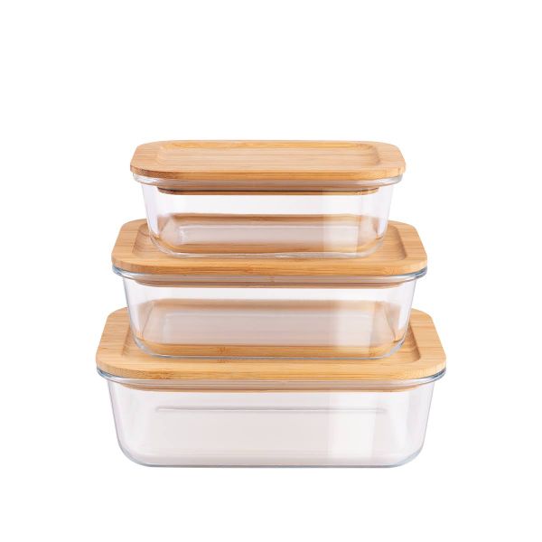 Set of 3 Glass Food Container with Bamboo Lid