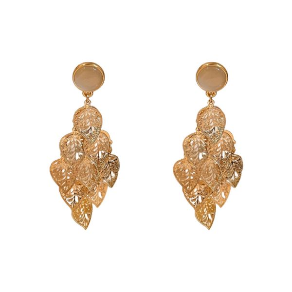 Vintage Cutout Golden Leaf Tassel Earrings