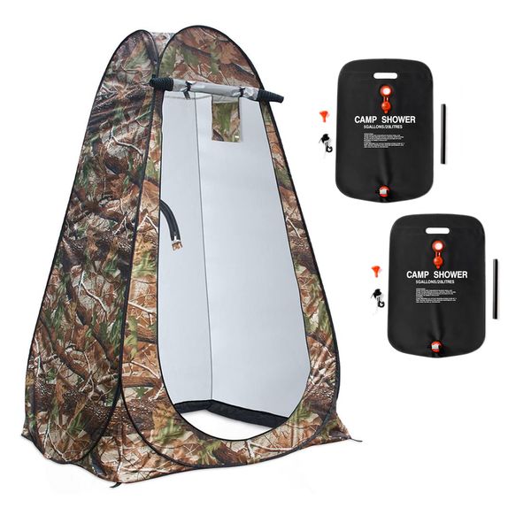 Pop-Up Camping Shower Tent With 2 Sun Showers (150 x 150 x 190CM)