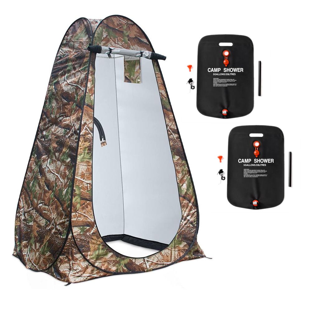 PopUp Camping Shower Tent With 2 Sun Showers (150 x 150 x 190CM
