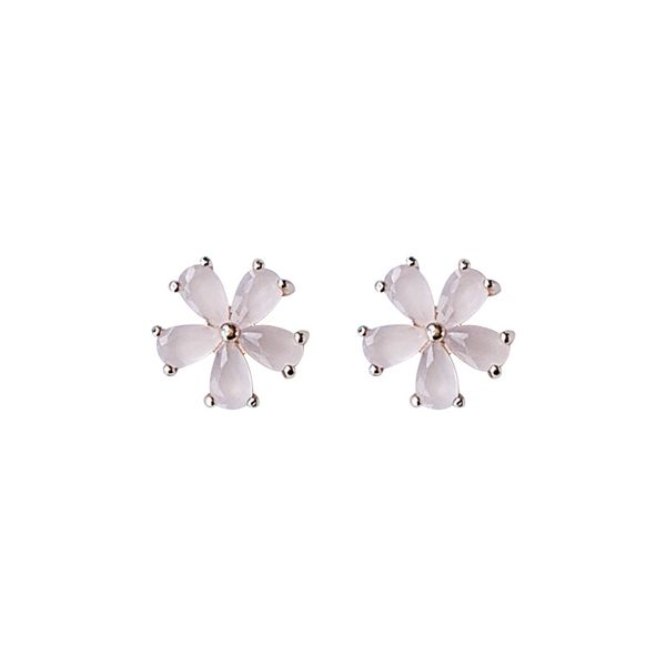 Minimalist Pink Zircon Flower Stud Earrings Cute Daily Wear Jewelry