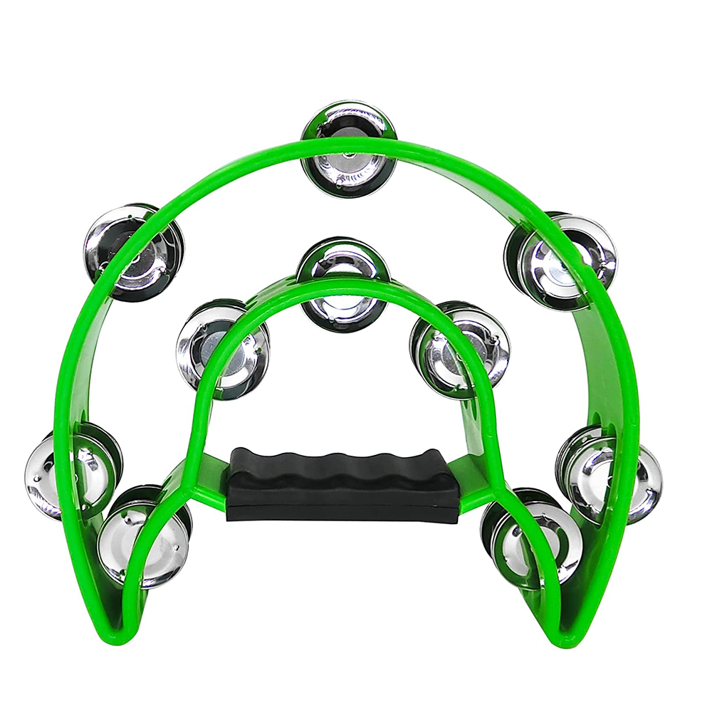 Half Moon Musical Tambourine Hand Held Percussion Drum-Green
