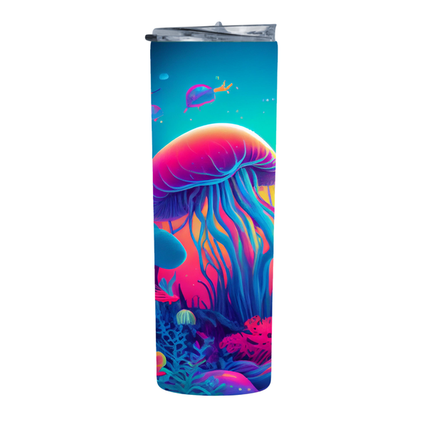 Neon Rainbow Jellyfish 20 Oz Straight Skinny Tumbler 002