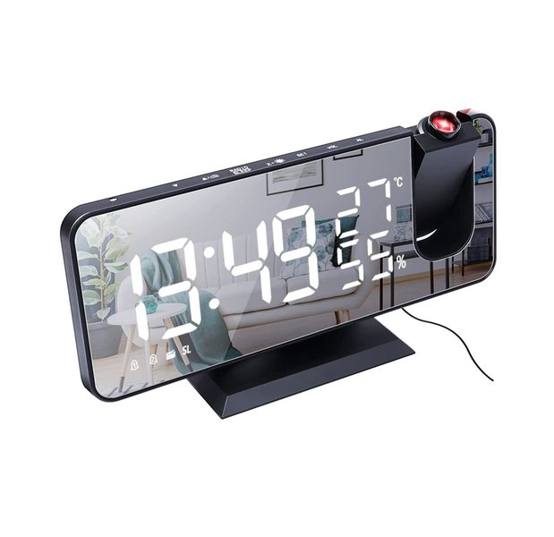 7.5 Inch FM Radio Temperature Display Digital Projection Alarm Clock-White