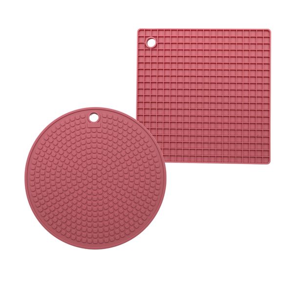 Square and Round Heat Resistant Mat Silicone Pot Holder 2 Piece Set - Blue