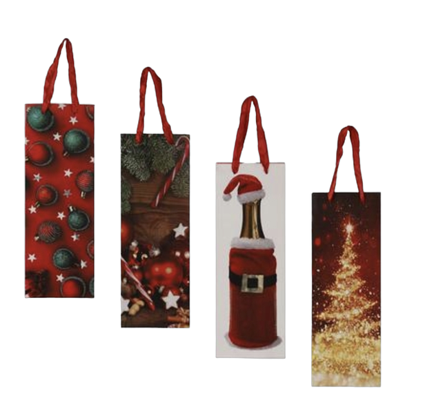 Christmas/Xmas Bottle Gift Bag Set of 4 - 35x12cm